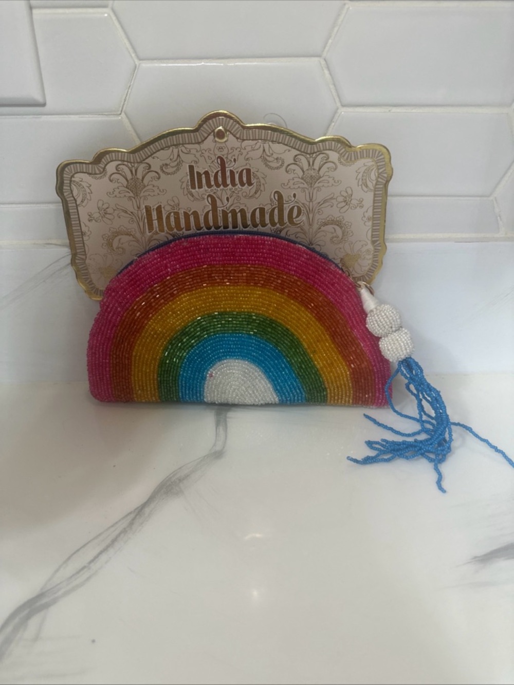 India Handmade Rainbow Beaded Clutch - Multicolor